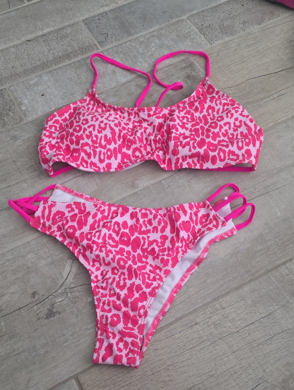 NWOT Pink Leopard Print Strappy Bikini